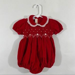 Anavini Smocked Christmas Bubble Outfit 18M